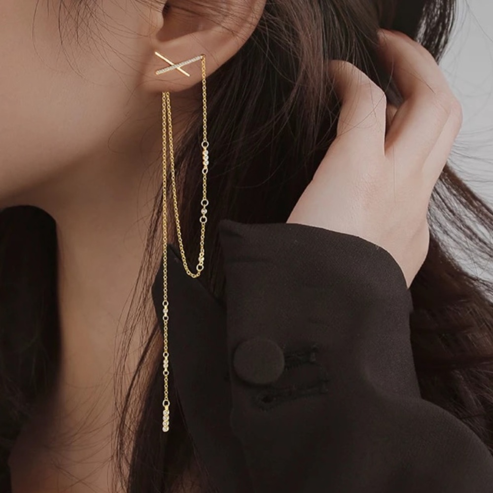 ⚡️Insta Cross Long Tassel Drop earrings